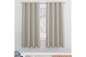 PONY DANCE Natural Thermal Insulated Curtains for Bedroom - Eyelet Energy Saving & Sunlight Blocking Curtains, Window Treatment Privacy Protection for Home Decor, 46 x 60 Inch, 2 Panels