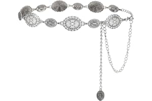 LEACOOLKEY Womens Western Boho Chain Belt for Jeans Dress Turquoise Concho Cowgirl Belt Country Vintage Adjustable Metal Chain Belt