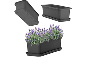 KADAX Skrzynka na kwiaty z podstawką, skrzynka balkonowa z tworzywa sztucznego, do użytku wewnątrz i na zewnątrz, doniczka na balkon, taras, parapet (40 cm, antracytowa)