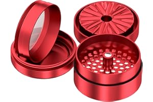 Premium Toothless Grinder Hollywood Red, Toothless, Space Grade Aluminium, 4 Pieces, Blossoms (Flower) Mill | Includes Fine Sieve & Pollen Compartment | Original California's Choice