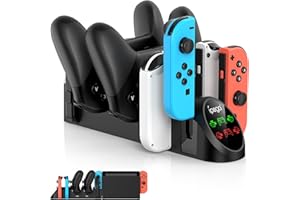 FASTSNAIL Chargeur Compatible avec Nintendo Switch pour JoyCons, Support de Chargeur Multifonction pour Manette de Commutation avec 2 Ports USB (Noir)