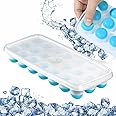 Solitude Silicone Round Pop Up Ice Cube Mold Trays with 21 Cavities and Lid for Freezer with Easy Release Flexible Silicone Bottom, Stackable Whiskey Bar Ice Cube Moulds (Multicolor)
