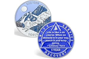 TEIKITIZI 1 Year Sobriety Coins, 12 Month Sobriety Chip Ski Scenery AA Medallions - Inspirational One Year AA Tokens Recovery Coins Sober Chips for Alcoholics Anonymous Recovery Sober Gifts