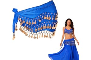 HOTMNTY Ceinture Danse Orientale Femme Écharpe de Hanche de Danse du Ventre Foulard avec 90+ Pièces d'or Costume Accessoires Écharpe Déguisement, pour Spectacles, Fêtes, Mousseline, 140 cm Long