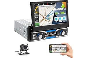 [2GB+64GB] Auometo 1 DIN Android 13 Radio de Coche con Navi, 7'' Pantalla Extraible Táctil Reproductor Multimedia Coche con WiFi/GPS/Bluetooth/RDS/USB/SD/FM+Cámara Trasera