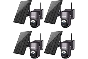 Xega Telecamera di sicurezza solare Wireless 4 pezzi, 2K Super HD PTZ CCTV Telecamera di sorveglianza Wi-Fi Sicurezza domestica Visione notturna a colori PIR/AI Rilevamento umano Audio bidirezionale