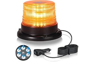 eSynic Magnetic Rotating Flashing Beacon Light 40 LEDs Round 12V/24V Roof Strobe Lights IP65 Waterproof Amber Emergency Warning Light with 7 Flash Modes&5m Power Cable for Vehicles Car Van Truck etc