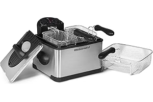 Elite Gourmet EDF-401T Elektrische Öl-Fritteuse, 3 Behälter, 1700 W, Timer-Steuerung, einstellbare Temperatur, Deckel mit Sichtfenster und geruchsfreiem Filter