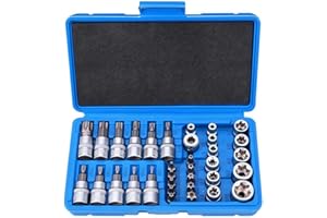 HKQBXO Ensemble de 34 Douilles Torx Robuste, Douille Torx Femelle, Coffret Douille Torx, Embout Torx, Outils Mecanique Automobile
