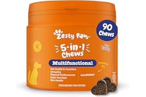 Zesty Paws 5in1 Multivitamins for Dogs | Supports Skin & Gut Health, Brain Function, Immune System, Physical Performance | With Vitamin A, B & C, Folic Acid, Biotin, L-Carnitine | Daily Use | 90 Chews