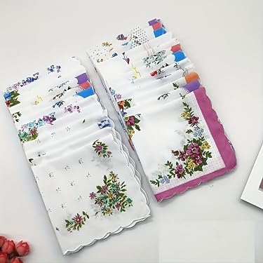 20 Mouchoirs Tissu Femmes 28x28cm Motif Floral Vintage - Lavables Et Réutilisables