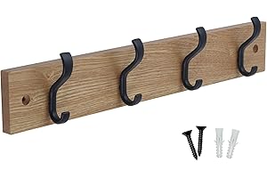 keypak Minimalistic Wall-Mounted Coat Rack – 4 Hooks on Stylish Modern Wooden Base for Wall & Door – 38cm – All Fixings Included (Matte Black/Ash Effect)