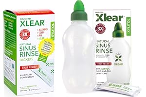 Xlear Natural Xylitol Sinus Rinse Refill, Neti Pot Saline Packets - Nose Cleaner for Fast Pressure and Congestion Relief, Works with Most Nasal Irrigation Systems, 50 Count and 1 Rinse Bottle