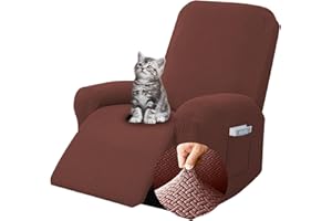 Chingcoo 4-Teilig Sesselbezug, All-Inclusive Sesselschoner für Relaxsessel, Sesselschoner für Fernsehsessel, Komplett Sesselbezug, Stretch Sessel Überzug mit Taschen (Dunkelbraun)