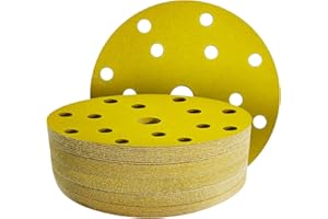 GZKTY 50 Pezzi Dischi Abrasivi 150mm, Grana 180, 15 Fori per Levigatrice Orbitale, Carta Vetrata per Legno e Metallo