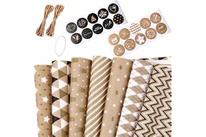 JOIMAR Gift Wrapping Paper sheets Set Included 7 Pack Gift Kraft Wrap Paper with Hemp String Sticker and Tape for Birthday Party Graduation Eid Boys Girls kids baby Men Women 50 cm X 70 cm Per Sheet