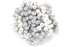 DPKOW 240 Pieces Artificial Frosted Holly Berries,Mini Christmas Frosted Berry Artificial Frosted Holly Berries for Christmas Tree Decoration Wreath Garland Making (White and Silver)