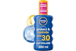 NIVEA SUN Spray Solaire Protect & Hydrate SPF 30 200 ml — Crème Solaire résistante à l'eau — Protège et Hydrate — Haute Protection Visage et Corps