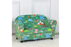 PWTJ Kid Sofa Chair,2-Seater Upholstered Kid Couch with Dinosaur Pattern Velvet Fabric for Children(Green)