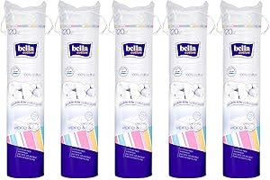 ‎BELLA COTTON bella cotton Wattepads 100% Baumwolle, doppelte Textur rund und fusselfrei, 5er Pack (5 x 120 Stück)
