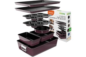 NutriChef Ensemble de Moules à Pâtisserie Antiadhésifs Empilables en 8 Pièces - Ensemble de Plaques de Cuisson Sans PFOA, PFOS, PTFE avec Revêtement Antiadhésif- Kit de Pâtisserie (Prune)