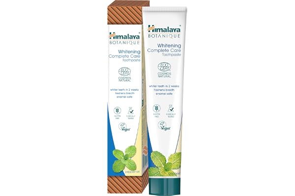 Ecocert Cosmos Natural certifié Himalaya Botanique Dentifrice blanchissant Complete Care aux Actifs Bio, Saveur menthe poivrée | Sans fluor ni gluten | Végétalien, 75 ml