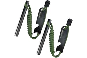 makstore 2 PACK 4 Inch Survival Ferro Rod - Flint and Steel Kit - Survival Ferrocerium Fire Starter with Striker and Paracord