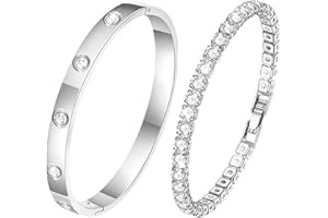 Ahokei Armreif Gold Armband Damen Gold Armband,2PC Titan-Stahl Armband Set,18K Gold Edelstahl Armkette Gold Damen Armbänder Damen Schmuck,Silber Armreif Damen 17/18CM,Valentinstag für Sie Frauen