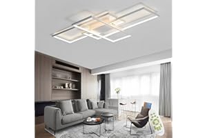 Qiaomao Luminaire Plafonnier LED Dimmable Salon Lustre Avec Télécommande 65W Luminaires Intérieur Moderne Plafond Rectangulaire Design Convient pour Cuisine Chambre Salon, Blanc, 80cm