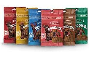 Chewies Hundeleckerli Mix - 6 x 125 g - Rind, Pansen, Geflügel, Lamm, Wild & Lachs Knöchelchen - Hundesnacks zuckerfrei & mit hohem Fleischanteil (750 g)