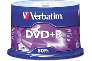 Verbatim DVD+R Blank Discs AZO Dye 4.7GB 16X Recordable Disc - 50 Discs Spindle,Silver