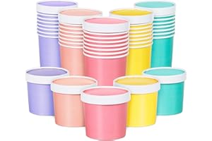 MATICAN Bicchieri di carta per gelato con coperchio, confezione da 40 bicchieri da zuppa da 325 ml con coperchio, contenitori usa e getta per gelato, 325 ml, 4 colori pastello