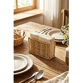 BUFFER Dekoratif Dikd&ouml;rtgen Pe&ccedil;etelik, Doğal Hasır Dokulu Plastik Rattan, Masa&uuml;st&uuml; Pe&ccedil;ete Standı, 15x9x5.5 cm