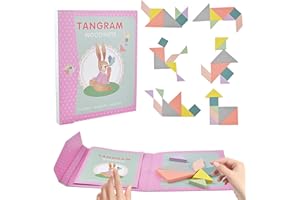 Yunyige Tangram Magnetique,Tangram Puzzle,Travel Tangrams Puzzle,Jeu Tangrams avec 96 Défis de Forme (Rose)