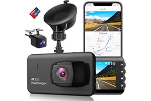WeBeqer Wifi Dash Cam Auto,Telecamera per Auto 4K 1080P Full HD, Grandangolo di 170°+140°,GPS Integrato,Controllo APP,Sensore G,Visione Notturna IR,Registrazione in Loop,Monitor di Parcheggio,WDR