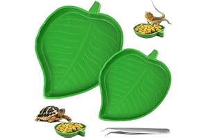 KOUHA Bol d'eau de Nourriture pour Reptiles Abreuvoir Tortue Plat de Reptile 2 Pièces Gamelle d'eau pour Tortue en Forme de Feuille pour Petits Animaux Domestiques Reptile Tortue Lézard Serpents