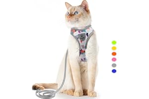 Supet Harnais et Laisse pour Chat - Anti-Fuite - Réglable avec Bandes réfléchissantes - Laisse et Harnais universels pour Chat/Chiot - Gris - M