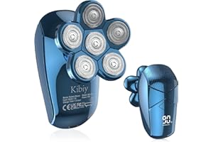 Rasoio testa calva, Kibiy 5 in 1 LED rasoio testa con 6 testine di rasatura rotanti, 100% impermeabile rasoio capelli uomo testa calva, kit per la cura dei peli di barba e naso, ricaricabile di tipo C