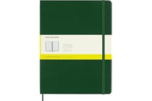 Moleskine Classic Squared Paper Notebook, Hard Cover and Elastic Closure Journal, Color Myrtle Green, Size Extra Large 19 x 25 cm, 192 Pages