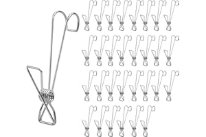 PEPOYO AI Crochets à Linge 30 Pinces à vêtements Pinces à Linge en métal avec Crochets Pinces à Sac de Nourriture Pinces à Cartes de noël Chaussette sous-vêtements Pince à Crochets en Acier Inoxydable