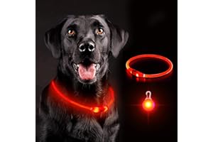 PUPPBUDD Obroża dla Psa LED ładowana przez USB, Silikonowa Obroża z Migającymi Diodami, Akumulator Regulowana ZwięKszona Widoczność dla Zwierząt Domowych (Czerwony)