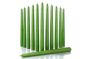 CANDWAX 30 cm Taper Candles Set of 12 - Dripless and Smokeless Candle Unscented - Slow Burning Candle Sticks Ideal as Dinner Candles – Green Candles