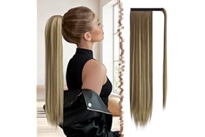 FESHFEN Coleta Postiza Extension 70 cm Largo Liso Postizos de Pelo Natural Sintética Ponytail Extensions de Cabello Cola de Caballo Extensiones para Mujeres, Castaño Claro y Rubio