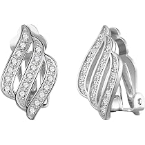 Boucles D'Oreilles Clips Argent Avec Cristaux - Motif Diamant En Relief, Modèle 4146