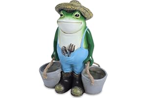 THE ENCHANTED GARDEN BRINGING GARDENS TO LIFE THE ENCHANTED GARDEN Farming Frog Ornament Outdoor Resin Fun Animal Figurine Decoration for Patio Lawn Yard Décor