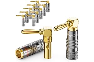 deleyCON 12 Stycken Bananpluggar Set 90° Vinklad - Guldpläterade Skruvbar för Högtalarkabel 0,75 mm - 4,5 mm & t.ex. HiFi Hem