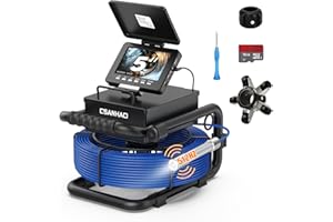 ESANHAO Telecamera Ispezione Tubi Kit, Sonda Telecamera Endoscopio con Trasmettitore 512 HZ e Autolivellamento, 5'' Endoscopio Professionale con Registratore DVR, IP68 Telecamera per Fognatura Impermeabile