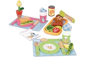 BLUEY - Dine In with Bluey Wooden Toy Set - 32-Piece Role-Play Kit with Magic Asparagus, Plates & Utensils - Imaginative Pretend Play for Kids - FSC Certified, Ages 3+
