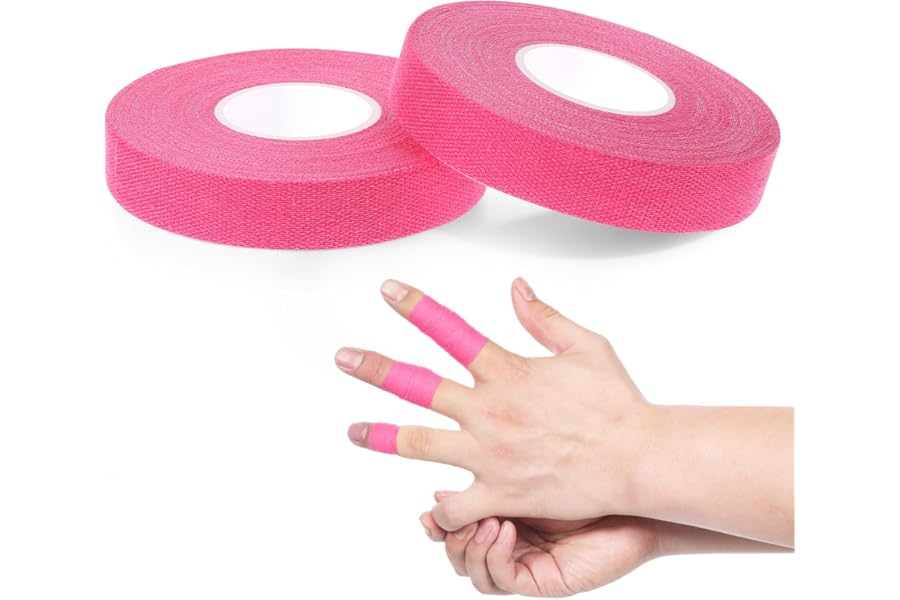 2 Rolls Finger Tapes, Extra Strong Adhesive 0.6-Inch x 32-feet Athletic Tape for Fingers, Hands, & Toes, Rock Climbing Tapes, Skin-Friendly Sports Tape for Outdoor Sports Climbing Football (Pink)