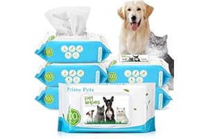 PrimePets Salviette Cane Salviette Umidificate per Cura di Cani e Gatti, 6 x 100 Pezzi Salviettine Detergenti per Animali Domestici, Salviettine Deodoranti per La Pulizia di Viso, Orecchie, Zampe